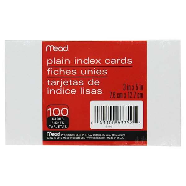 Index Cards, Plain, 3 X 5, PK1200
